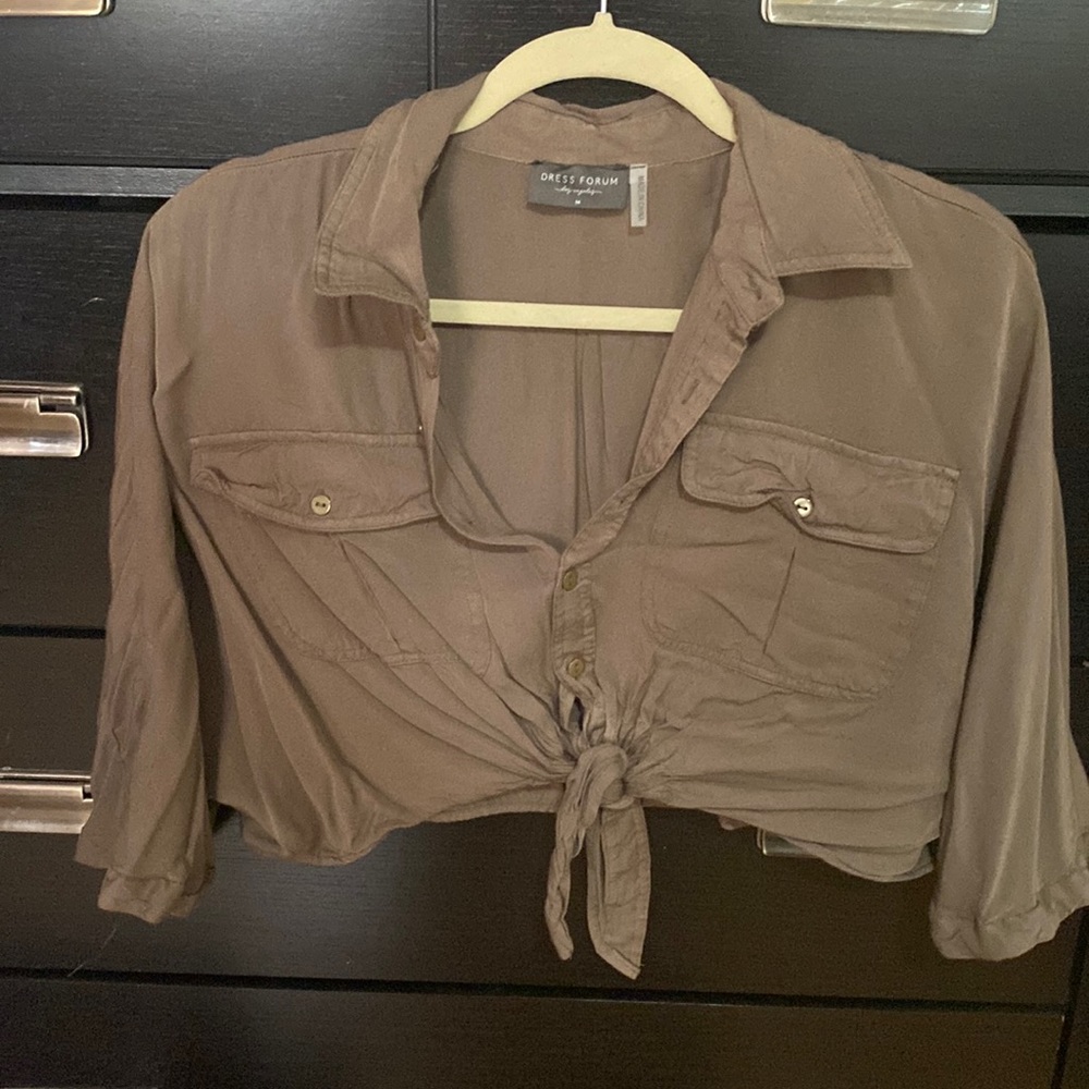 Cropped button up tied top